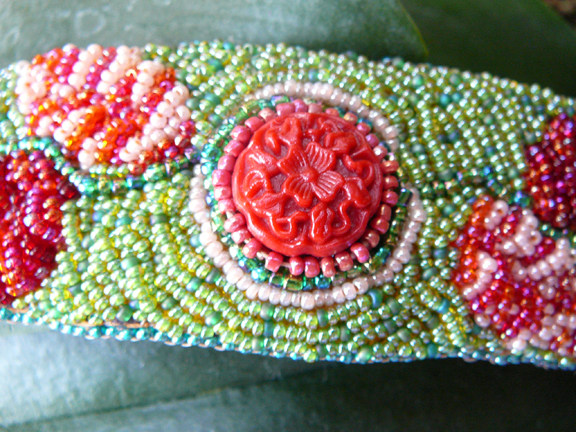 Red lotus Leather Cuff